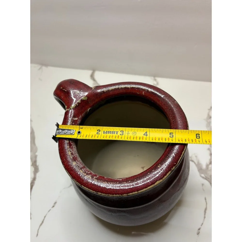 Williamsburg Pottery Red Glazed Stoneware Crock with Handle‎ 7 Inch Utensil Jar